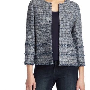 Lafayette 148 Aisha exhibition tweed Navy White Jacket blazer small EUC